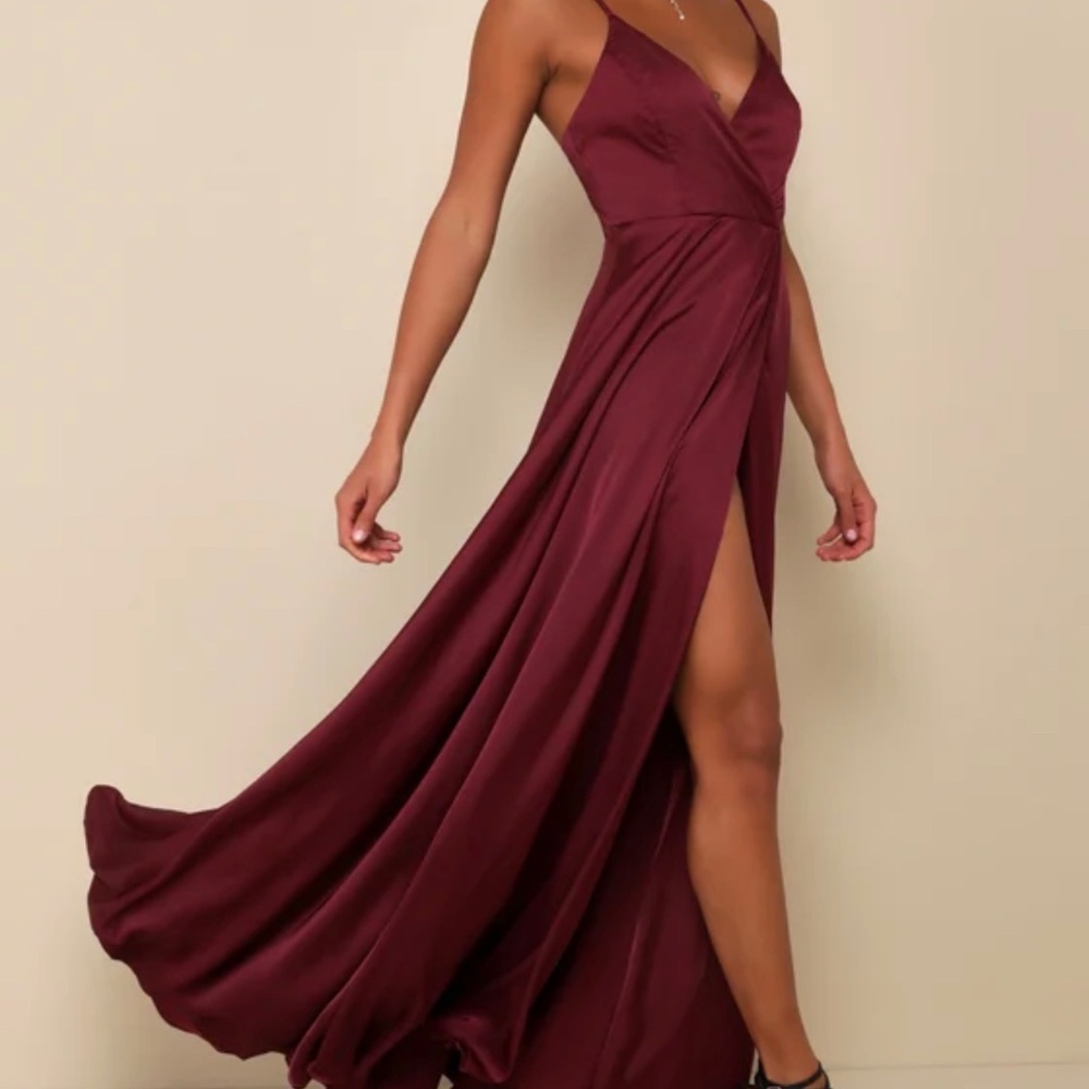 Lulus Ode To Love Burgundy Satin Maxi Dress